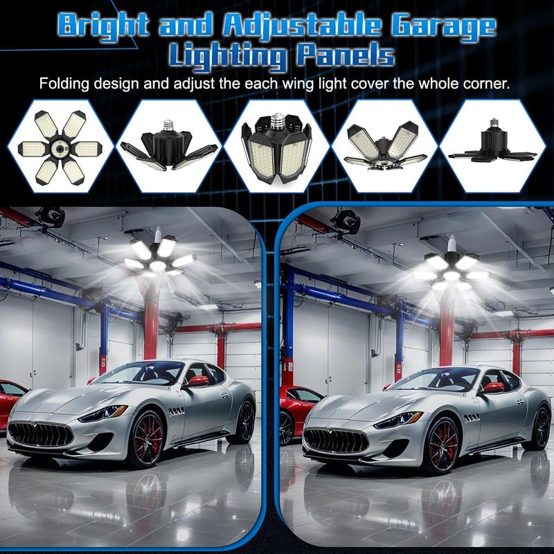POLARPRA LED Garage Lights - 30000LM Super Brighter Garage Lighting w/ 6 Deformable Panels 6500K Led Shop Lights E26 Screw in Base for Basement Workshop Warehouse Attic - 2Pack - Image 3